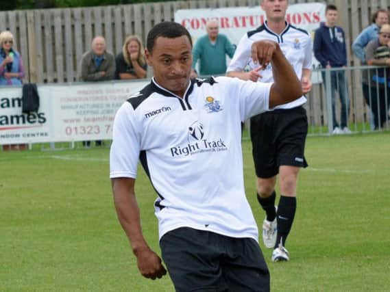 Wes Tate, pictured here during his Eastbourne United AFC days, scored a debut hat-trick for Little Common.