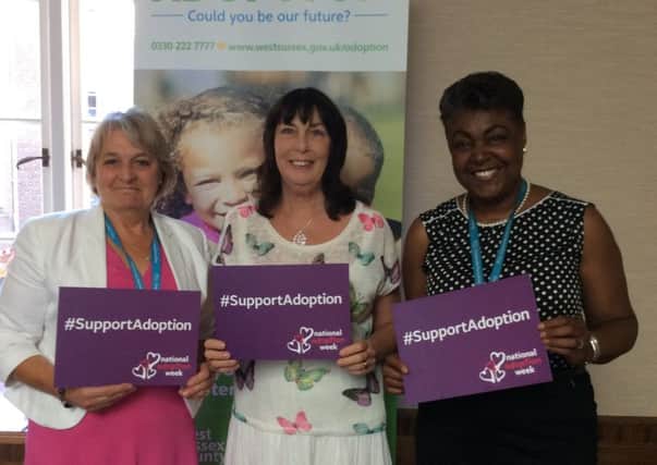 Amanda Jupp, chair of WSCC's corporate parenting panel, Sue Mullins, leader of the Labour Group at WSCC, and Debbie Kennard, Deputy to the Cabinet Member for Children - Start of Life, all supporting National Adoption Week