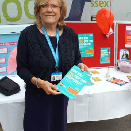 Christine Field, West Sussex County Council cabinet member for community wellbeing promoting Stoptober SUS-160410-162804001