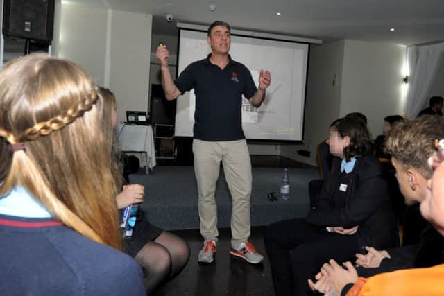 Humanutopia co-founder Graham Moore speaking to students at the Be the Change launch at Azur St Leonards last year