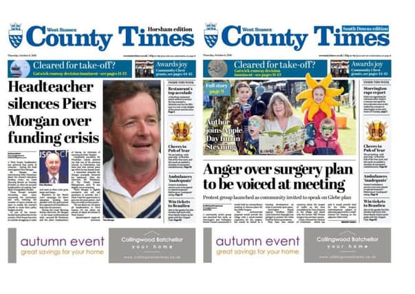 Front pages of the West Sussex County Times (Thursday October 6 edition)