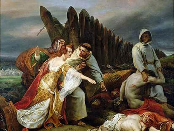In 1828 Emile Vernet depicted Edith Swan-Neck finding the mutilated corpse of the English King Harold after his death at the Battle of Hastings. Intriguingly, Sussex author Arthur Conan Doyle asserts the artist Vernet is a relation of Sherlock Holmes in a detective story titled The Adventure of the Greek Interpreter!