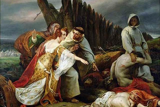 In 1828 Emile Vernet depicted Edith Swan-Neck finding the mutilated corpse of the English King Harold after his death at the Battle of Hastings. Intriguingly, Sussex author Arthur Conan Doyle asserts the artist Vernet is a relation of Sherlock Holmes in a detective story titled The Adventure of the Greek Interpreter!
