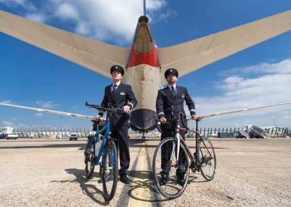 British Airways pilots James Van Der Hoorn and Thomas Reynolds cycled their way to a Guinness World Record Picture: British Airways
