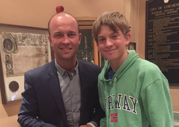 Jonathan Trott with one if his fans in Chichester