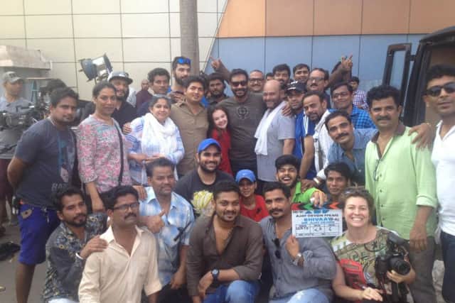 Abigail Eames from Goring (centre) on the set of Bollywood film Shivaay