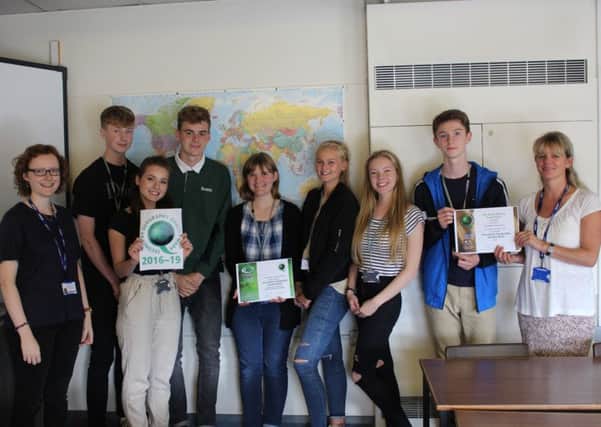 Geography teacher Naomi Lask, Declan Doherty, Adelaide Hitchings, Ben Kidner; Millie Brand, Mae Holmes, Kirsty Campbell, Matt Edwards and Kate Walters (Head of Geography) Picture by Student Photographer Chloe Powell
