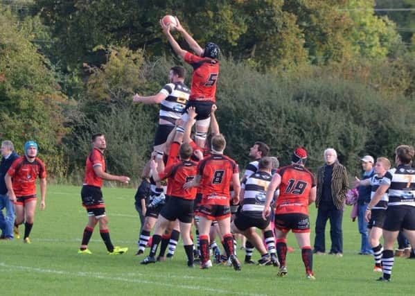Heath forwards competed strongly in a ding dong battle against Farnham RFC. Picture by Julian Frost
