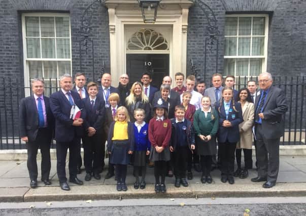 Sir Peter Bottomley with other West Sussex MPs, head teachers and students at 10 Downing Street