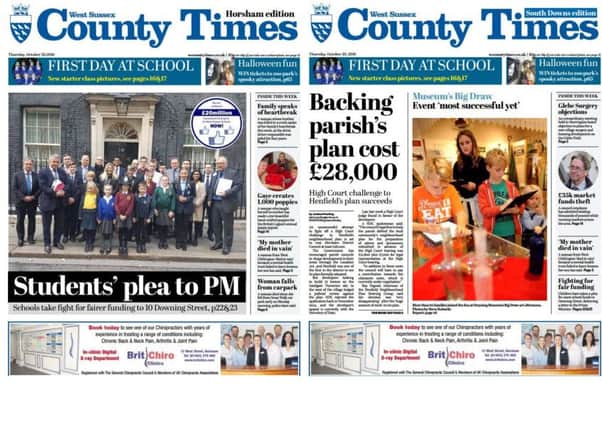 Front pages of the West Sussex County Times (Thursday October 20 edition)