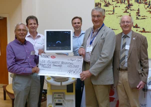 Prostate Cancer Support Organisation (PCaSO) donates Â£25,000 to Western Sussex Hospitals Trust to help buy a biopsy machine. (Left to right) John Harmer from Upper Marden, PCaSO fundraiser; Paul Carter, Head of Surgery; Barnaby Chappell, Consultant Urological Surgeon; David Hurst from Pulborough, PCaSO Secretary and Ian Graham-Jones from Westbourne, PCaSO trustee.