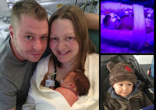 Durrington couple Alison and Dean Tingey with baby Joe (left), Joe at Worthing Hospital (right above) and Joe now