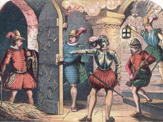 This drawing depicts the moment when gunpowder plotter Guy Fawkes was discovered in the cellars of the Houses of Parliament alongside a secret store of explosives. As a young man, Fawkes worked in Sussex in Viscount Montagus household at Cowdray Place.