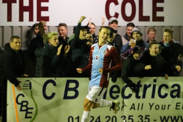 Harry Stannard celebrates after opening the scoring on Tuesday night. Picture courtesy Scott White