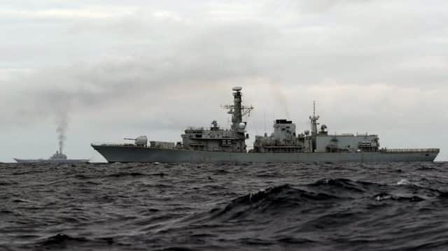 Russian ship. Photo taken from HMS Richmond in the North Sea. Photo courtesy of the Ministry of Defence SUS-161021-111851001