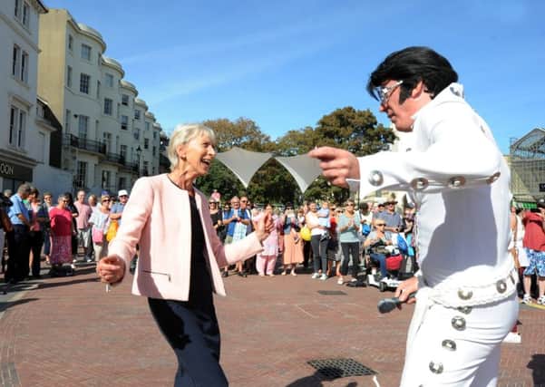 ks16000974-4 WH Towncentreopening phot kate

Mark Wright as Elvis and Louise Goldsmith,  Leader of West Sussex County Council delights fans in Worthing.ks16000974-4 SUS-160925-094537008