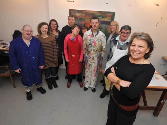 Kate Adams MBE with the Core Team, artists and participants from mentoring studios at Project Art Works, Hastings in 2012. ENGSNL00120120401121647