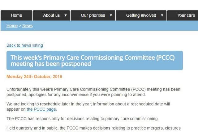 The message on Coastal West Sussex Clinical Commissioning Group's website that announced the closure. Pictured dated Tuesday, October 25.