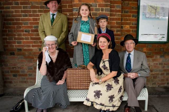 Lucy Featherstone with her family at Pulborough Railway Station