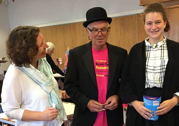 Age UK Horsham CEO Sonia Mangan with organiser Derek Reynolds and 
Best Dressed Victorian competition winner Evangeline Dove.