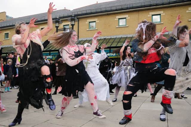 Tomboogie do the 'Thriller' dance in Queens Square, Priory Meadow Shopping Centre. Photo by Tony Coombes