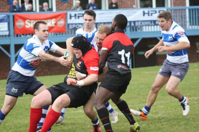 Hastings & Bexhill's defence was again in resolute form against Southwark Lancers. Picture courtesy Karen Walker