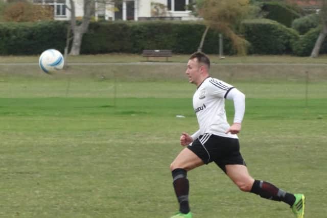 Gordon Cuddington, scorer of Bexhill's first goal, on the charge. Picture courtesy Mark Killy
