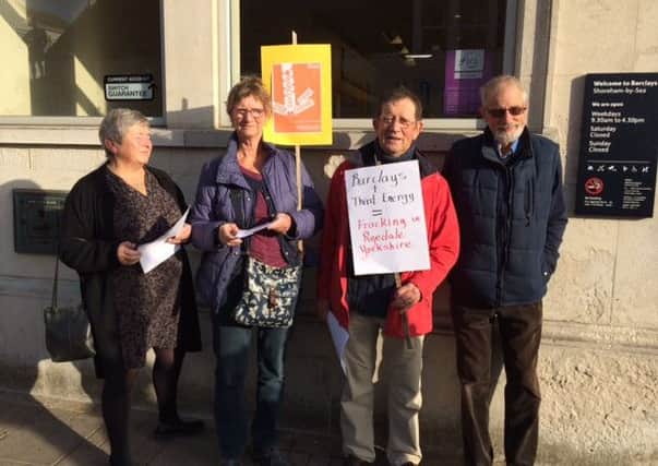 Residents in Shoreham met outside Barclays bank for an anti-fracking protest
