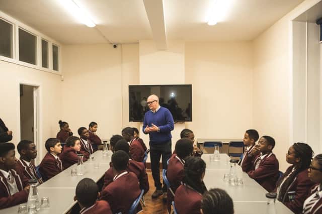 Durand Academy Executive Head Sir Greg Martin speaking to students SUS-141111-155708001