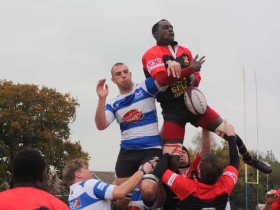 Lineout action from Hastings & Bexhill's win at home to Southwark Lancers last weekend. Picture courtesy Karen Walker