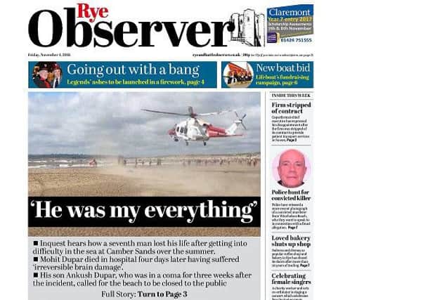 Today's front page of the Rye Observer SUS-160411-101441001
