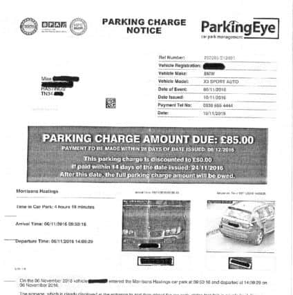 Carl Baldwin's parking charge notice SUS-161116-154203001