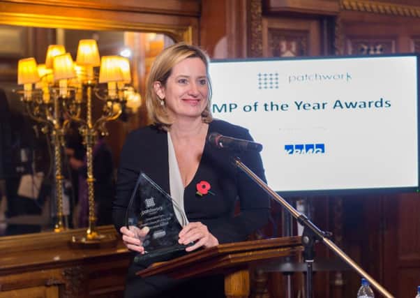 Hastings and Rye MP Amber Rudd giving a speech after being awarded the Conservative Peoples Choice Award at the Patchwork Foundations MP of the Year Awards at the Houses of Parliament on November 2. Photo courtesy of Amber Rudd MP SUS-160811-173715001