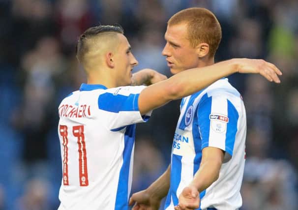 Steve Sidwell (right) dedicated his goal at Bristol City to Anthony Knockaert. Picture by Phil Westlake (PW Sporting Photography)