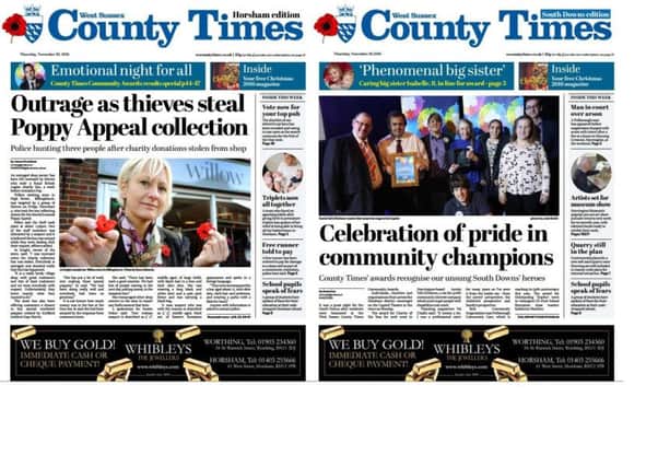 Front pages of the West Sussex County Times (Thursday November 10 edition)