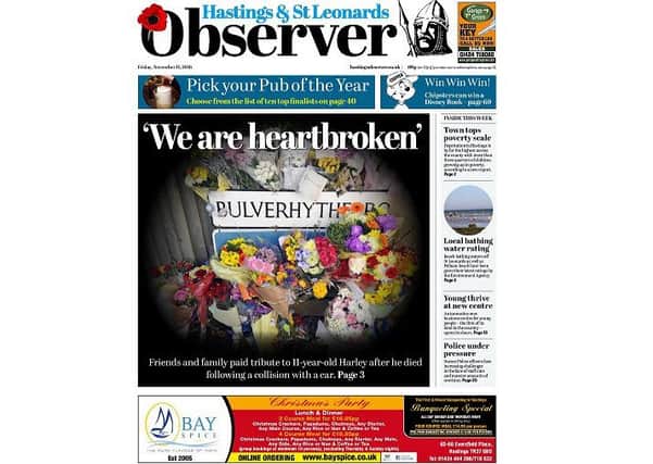 Today's front page of the Hastings and St Leonards Observer