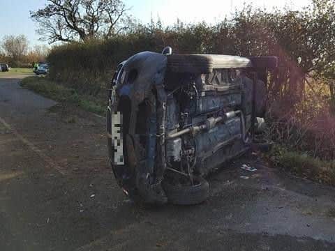 A car overturned near Barcombe this morning (Friday). Photos by Nick Fontana.
