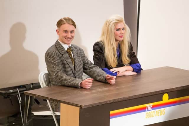 Tom and his glamourous co-host. Picture courtesy of Gun Hill Studios