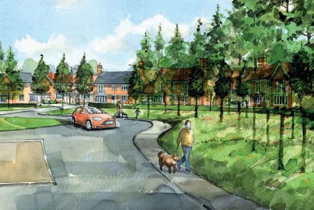 Artist's impression of new homes in Pease Pottage development (photo from Mid Sussex DC's planning portal). SUS-161117-163648001