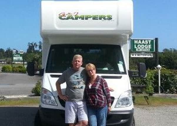 Ben and Pam Awcock with their replacement campervan in New Zealand