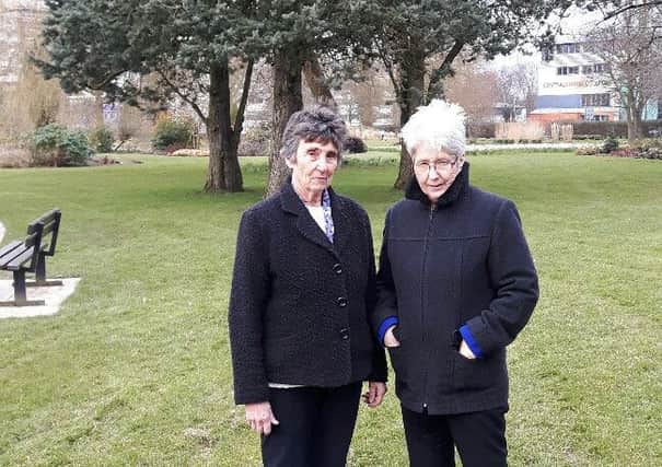 Conservative Councillors Beryl MeCrow and Brenda Burgess at the previously proposed Petanque site in Crawley's Memorial Gardens (photo submitted). SUS-161122-104027001