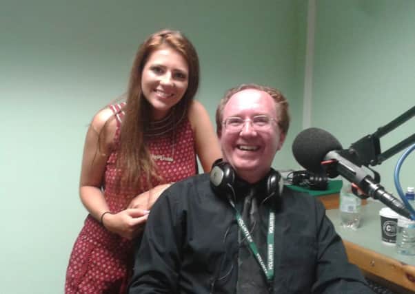 Crawley Hospital Radio celebrates its 45th anniversary with a mammoth 52 hour broadcast. DJ and secretary Iain Ridgley with singer songwriter Robyn Regan - submitted SUS-160509-164120001