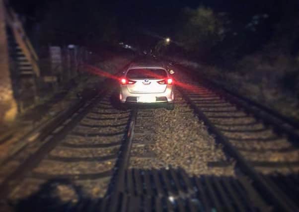 The driver turned their vehicle onto the railway tracks in Crawley. Picture: British Transport Police