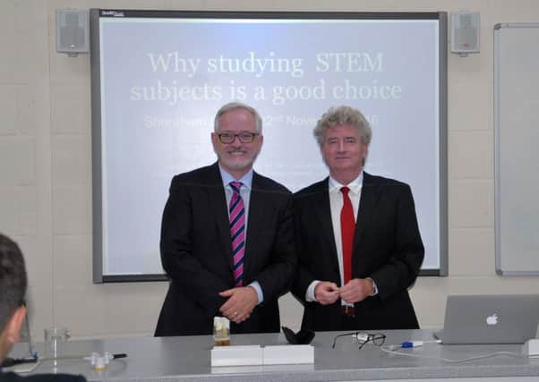 Headmaster Richard Taylor-West with professor Jonathan Bacon on his visit to Shoreham College