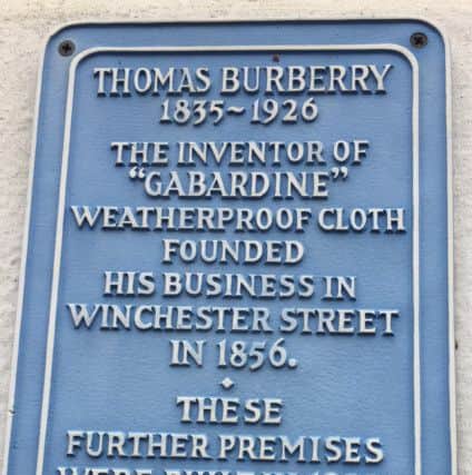 Blue plaque marking Thomas Burberry's works