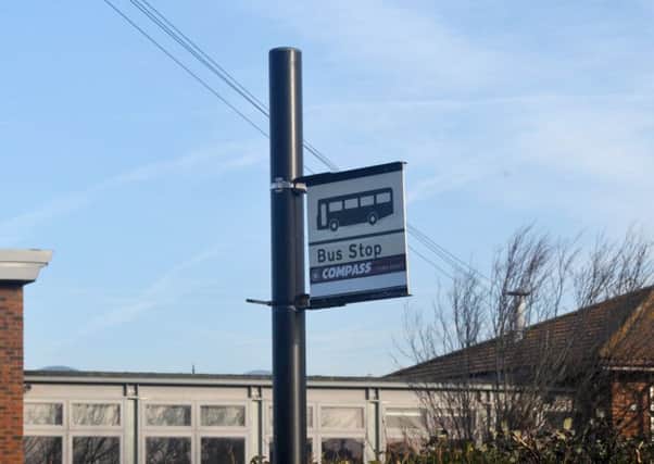Compass bus stop at Broad Road Willingdon outside Willingdon Community School. February 24th 2014 E08016Q SUS-140224-094618001