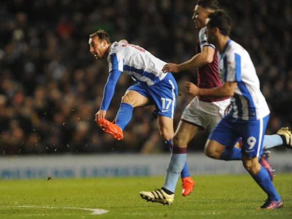 Glenn Murray fires home Albion's equaliser against Aston Villa. Picture by Jon Rigby