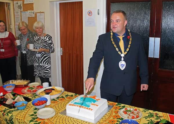 The anniversary cake which was ceremonially cut by the Mayor of Littlehampton, Ian Buckland