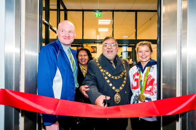 Olympic gold medallist Sophie Bray and Crawley Mayor councillor Raj Sharmaand open the store. Picture: Andrew Hasson