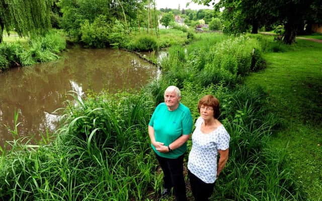 Mel Bilham and Linda Bateson pictured earlier this year in front of South Pond showing the reeds